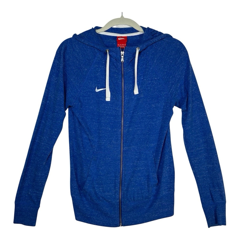 Nike Zip Up Hoodie Sweater‎ Womens XS Blue Heathered Organic Blend Gym Sporty